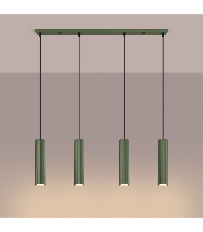 Karbon Hanging Bar Pendant Ceiling Light Olive Green 4x GU10-4