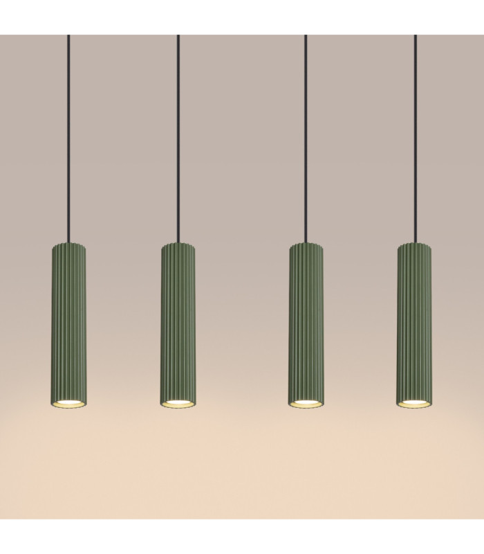Karbon Hanging Bar Pendant Ceiling Light Olive Green 4x GU10-7