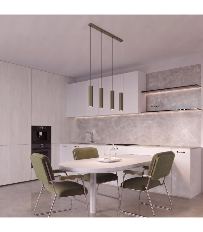 Karbon Hanging Bar Pendant Ceiling Light Olive Green 4x GU10-13