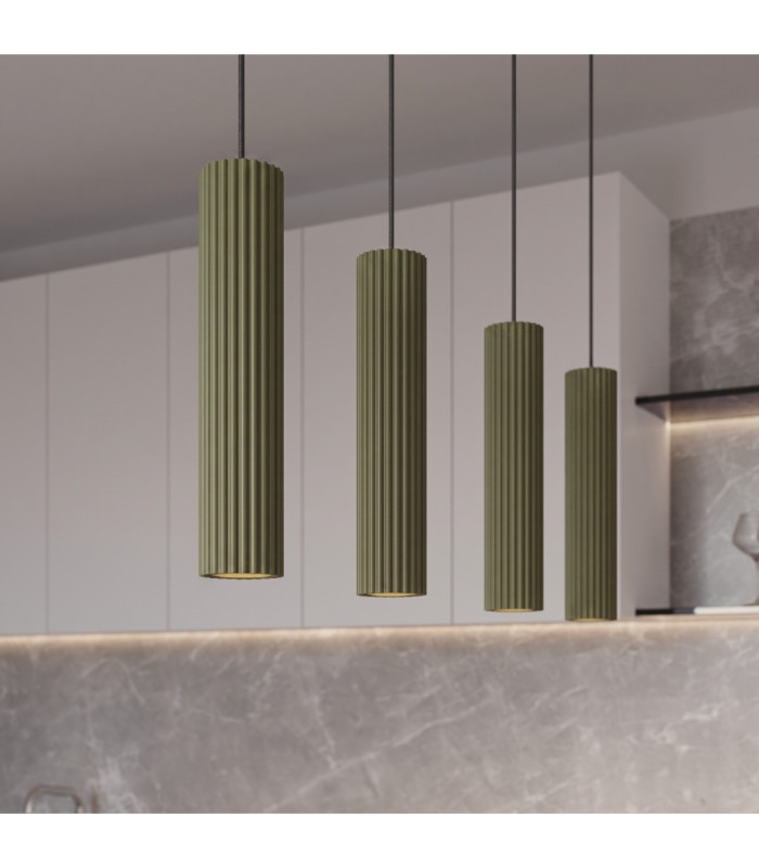 Karbon Hanging Bar Pendant Ceiling Light Olive Green 4x GU10-14