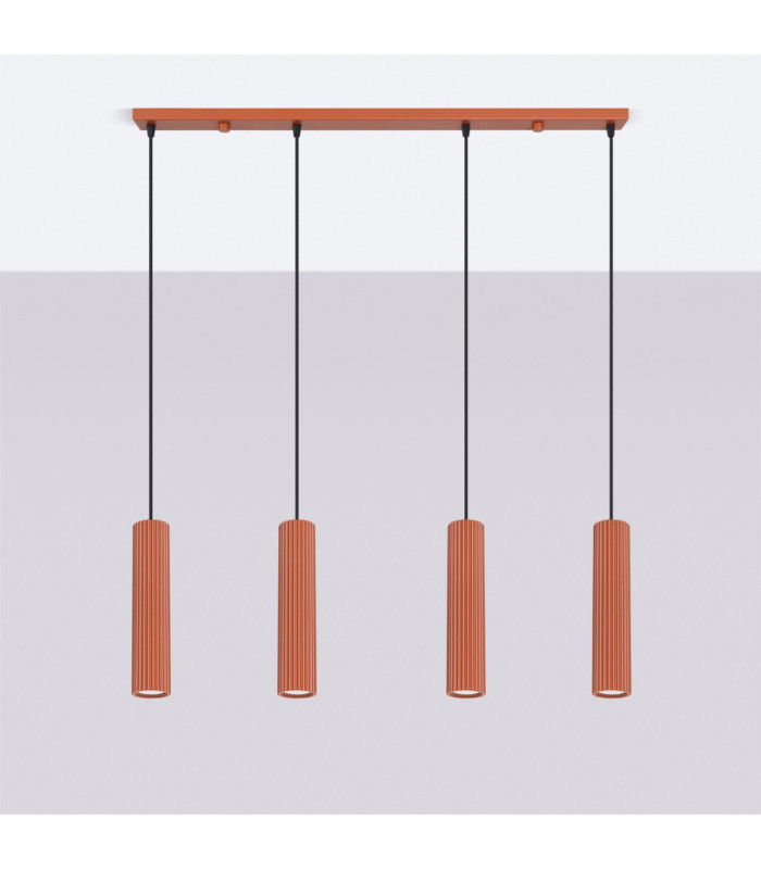 Karbon Hanging Bar Pendant Ceiling Light Red Ochre 4x GU10-3