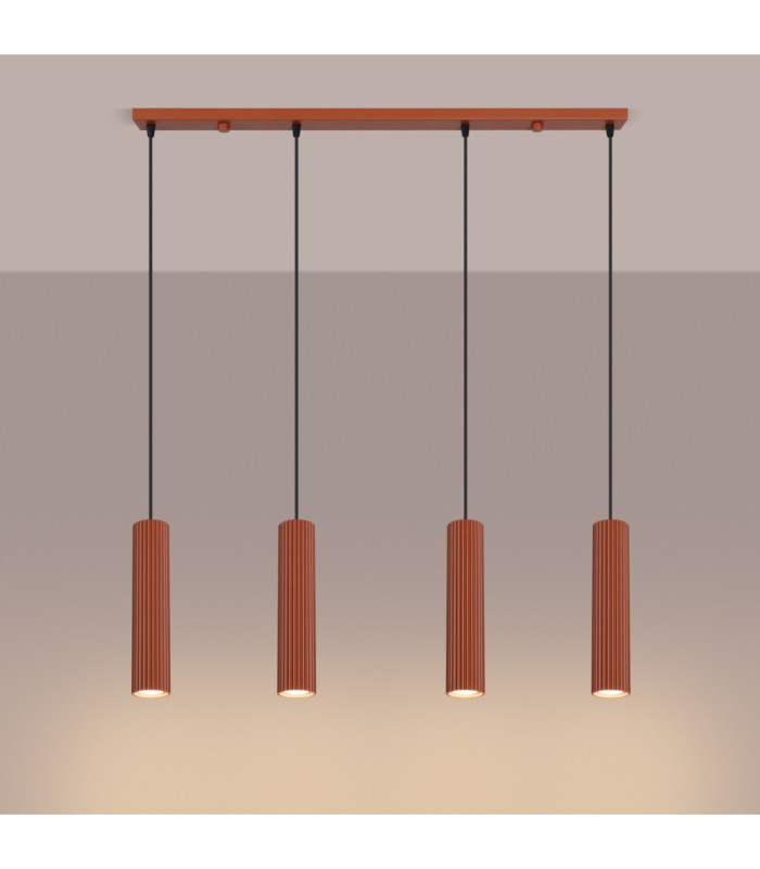 Karbon Hanging Bar Pendant Ceiling Light Red Ochre 4x GU10-4
