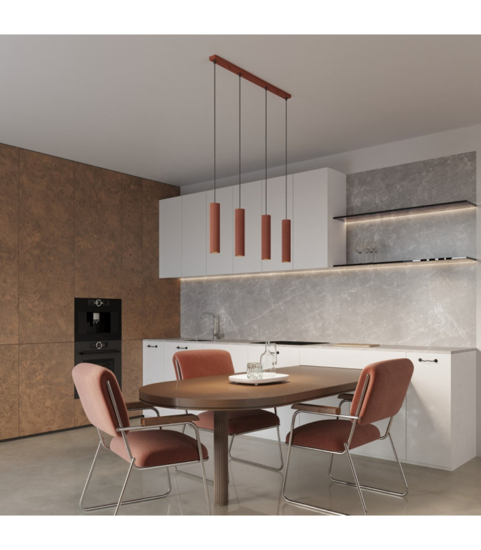 Karbon Hanging Bar Pendant Ceiling Light Red Ochre 4x GU10-13