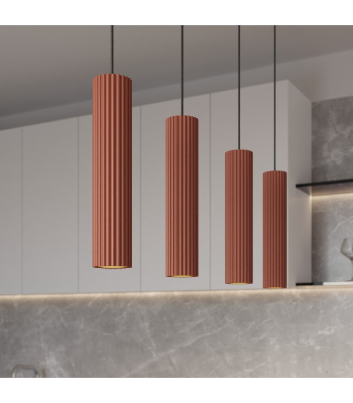 Karbon Hanging Bar Pendant Ceiling Light Red Ochre 4x GU10-14