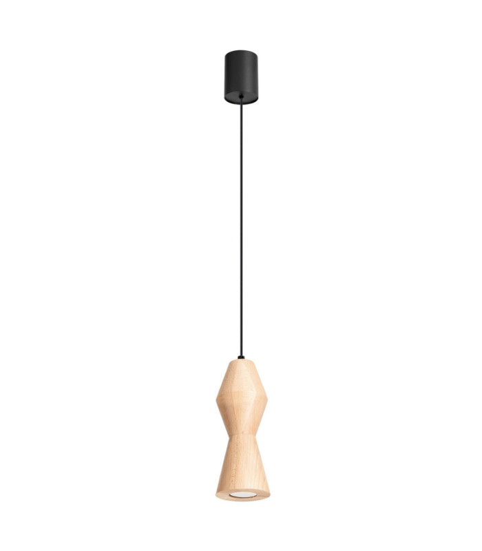 Kubbe Small Round Slim Pendant Ceiling Light Natural Wood 1x GU10-1