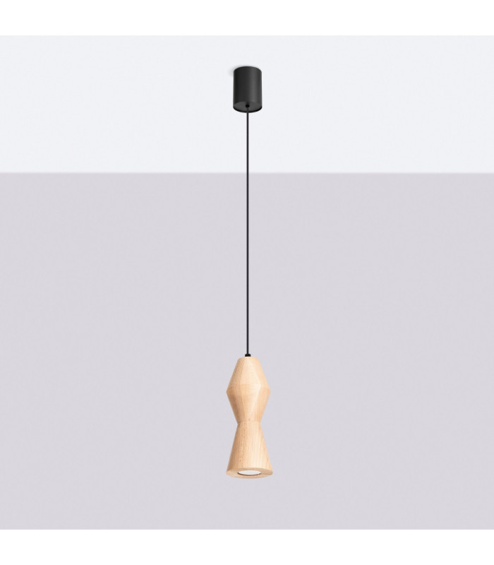 Kubbe Small Round Slim Pendant Ceiling Light Natural Wood 1x GU10-3