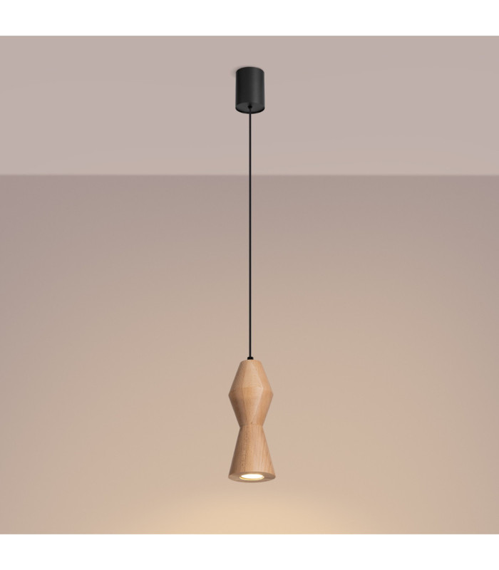 Kubbe Small Round Slim Pendant Ceiling Light Natural Wood 1x GU10-4