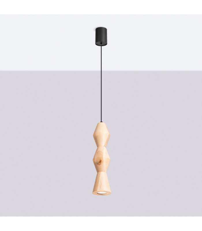 Kubbe Medium Round Slim Pendant Ceiling Light Natural Wood 1x GU10-3