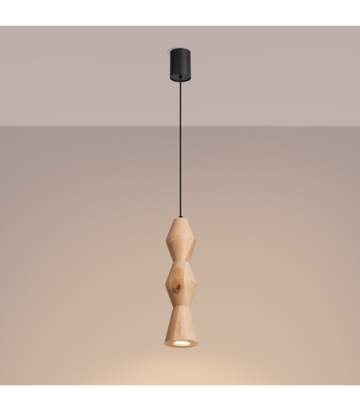 Kubbe Medium Round Slim Pendant Ceiling Light Natural Wood 1x GU10-4