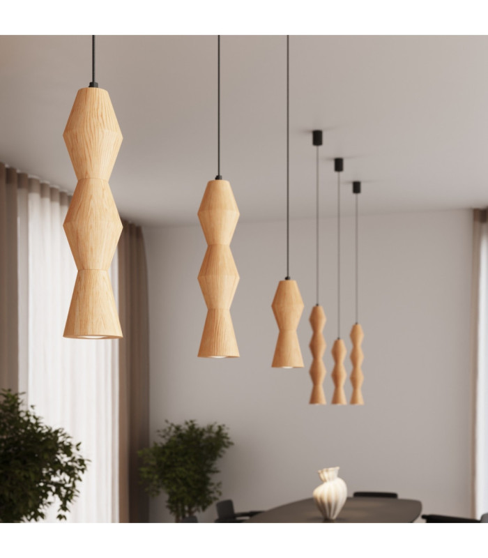 Kubbe Medium Round Slim Pendant Ceiling Light Natural Wood 1x GU10-14