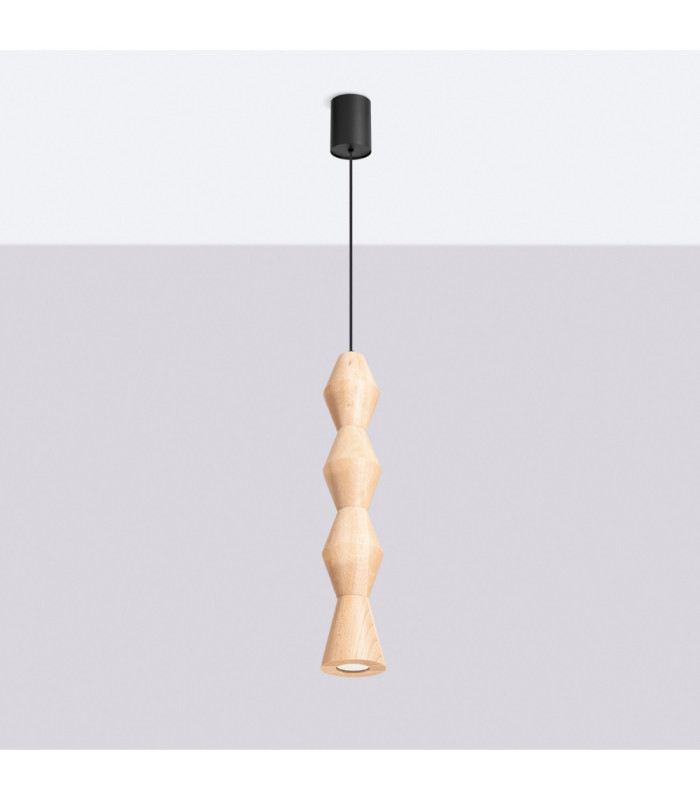 Kubbe Large Round Slim Pendant Ceiling Light Natural Wood 1x GU10-3