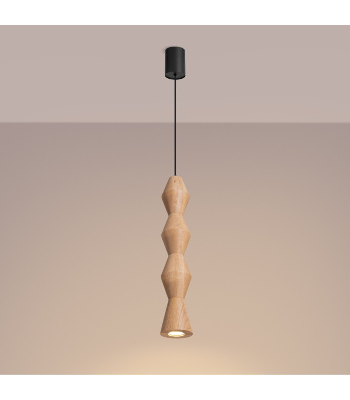 Kubbe Large Round Slim Pendant Ceiling Light Natural Wood 1x GU10-4