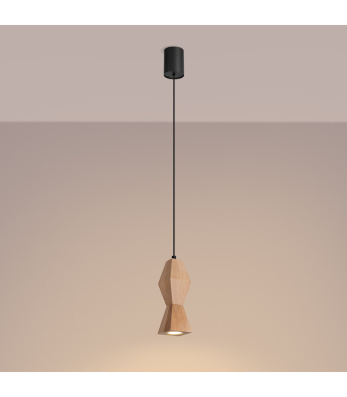 Kubbe Small Square Slim Pendant Ceiling Light Natural Wood 1x GU10-4