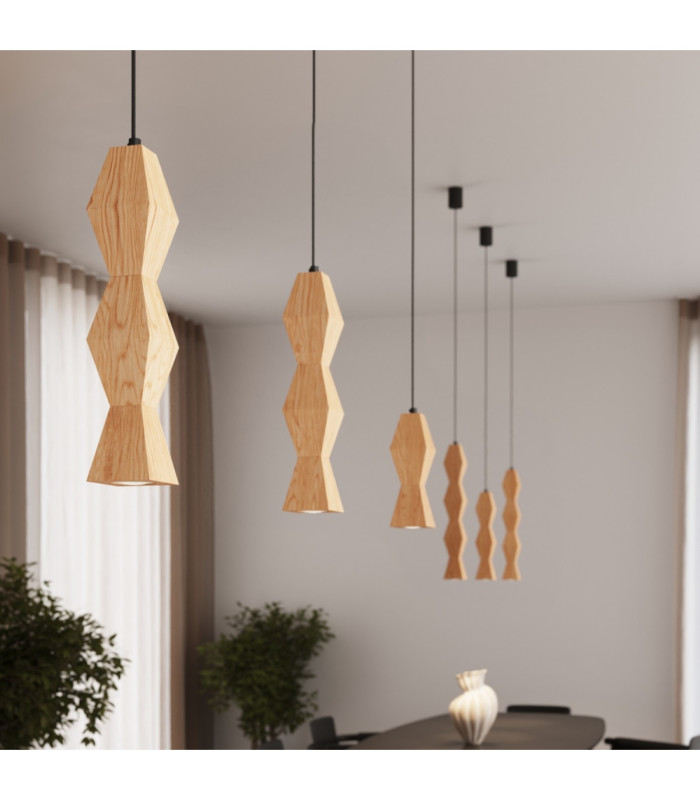 Kubbe Medium Square Slim Pendant Ceiling Light Natural Wood 1x GU10-14