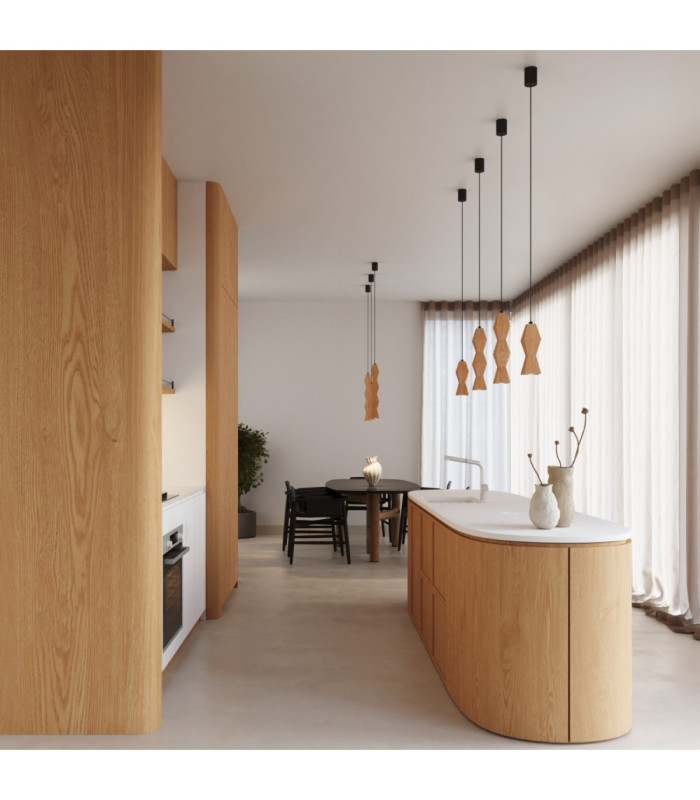 Kubbe Large Square Slim Pendant Ceiling Light Natural Wood 1x GU10-2