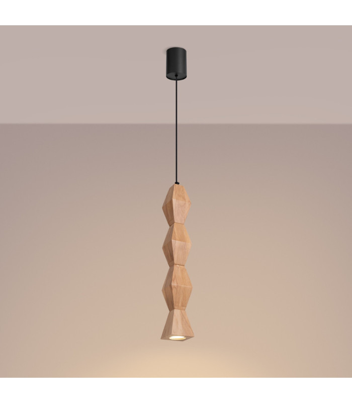 Kubbe Large Square Slim Pendant Ceiling Light Natural Wood 1x GU10-4
