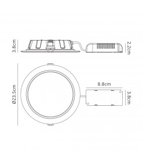 Round 23.5cm LED Recessed Downlight Panel, 24.5W, 4000K, 2100lm, White, Cut Out 200mm, IP44 - 2