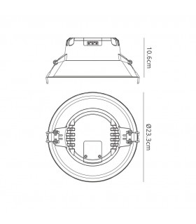 Round 23.3cm, LED Recessed Downlight, 21W, 3000K, 1900lm, White, Cut Out 206mm - 2