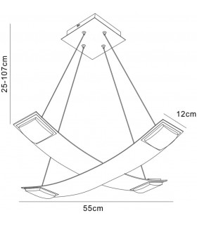 Ceiling Pendant 4 Light 28W LED 3000K, 2520lm, Satin Aluminium, Frosted Acrylic - 2