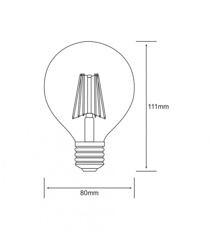 LED Globe D80 E27 230V 8W Warm White 2700K, 806lm, Clear - 2