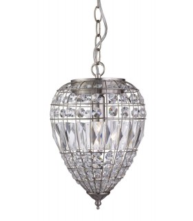 1 Light Ceiling Drop Pendant Satin Silver with Glass Crystals, E14 - 1