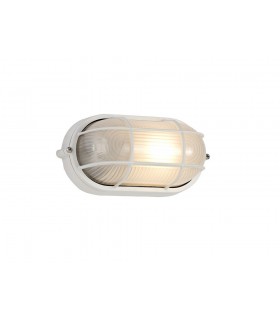 Oval Wall, Ceiling Bulkhead Lamp 1 Light E27, IP44, White, Glass - 1