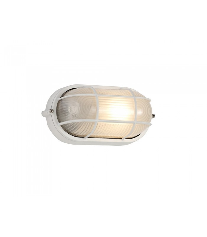 Oval Wall, Ceiling Bulkhead Lamp 1 Light E27, IP44, White, Glass - 1