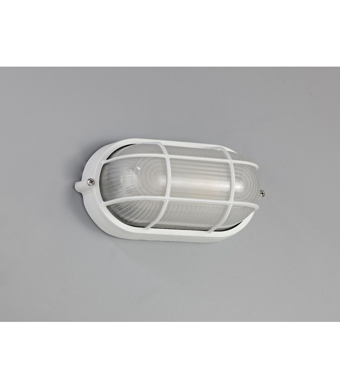 Oval Wall, Ceiling Bulkhead Lamp 1 Light E27, IP44, White, Glass - 3