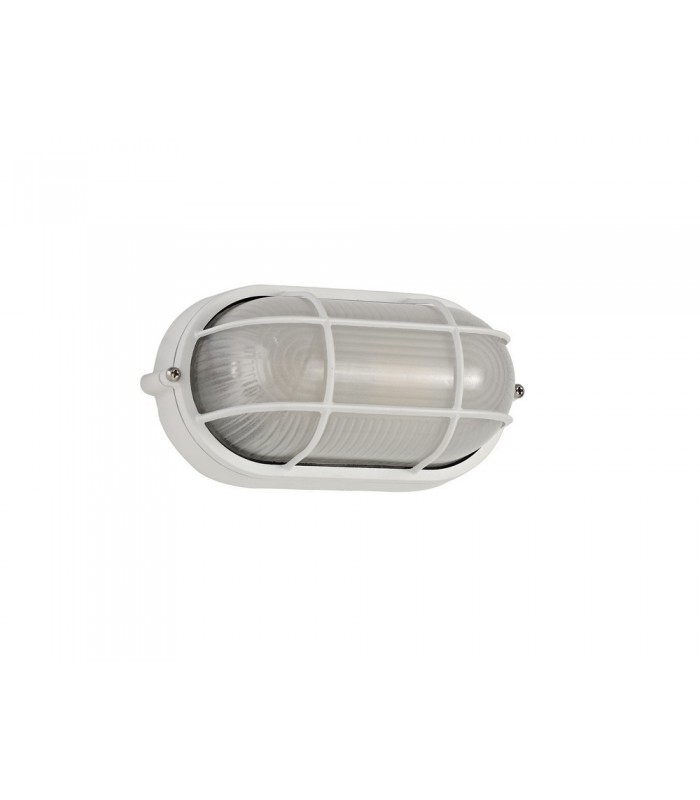 Oval Wall, Ceiling Bulkhead Lamp 1 Light E27, IP44, White, Glass - 4