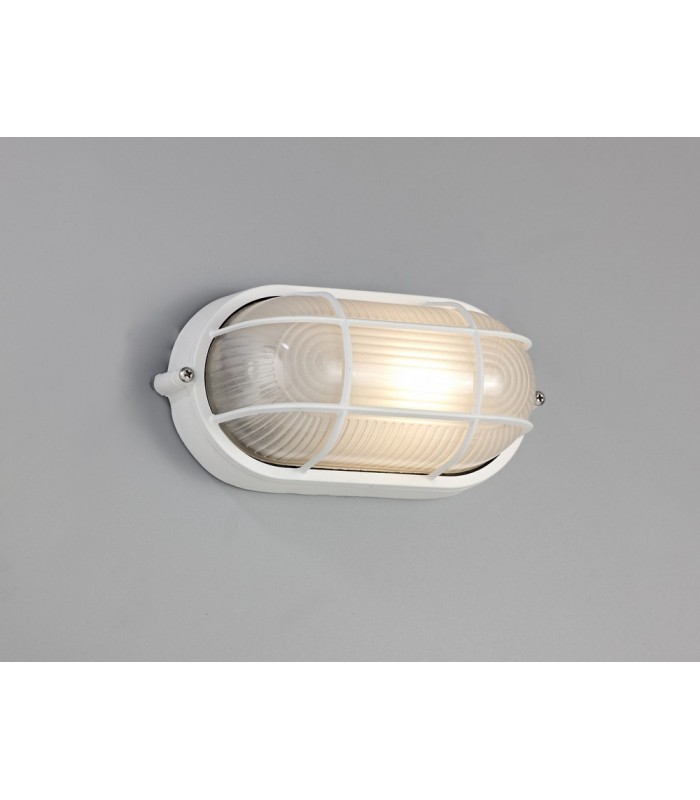 Oval Wall, Ceiling Bulkhead Lamp 1 Light E27, IP44, White, Glass - 5