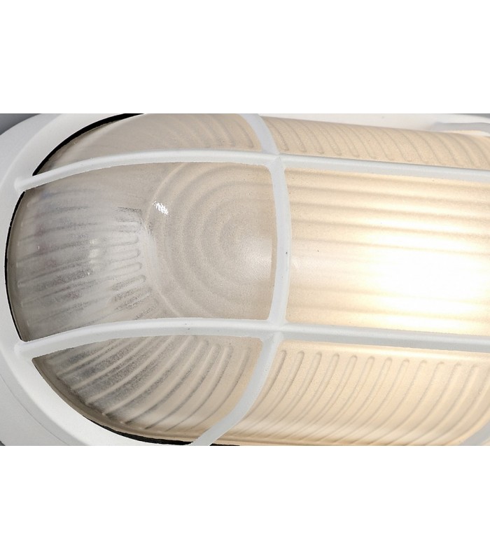 Oval Wall, Ceiling Bulkhead Lamp 1 Light E27, IP44, White, Glass - 6