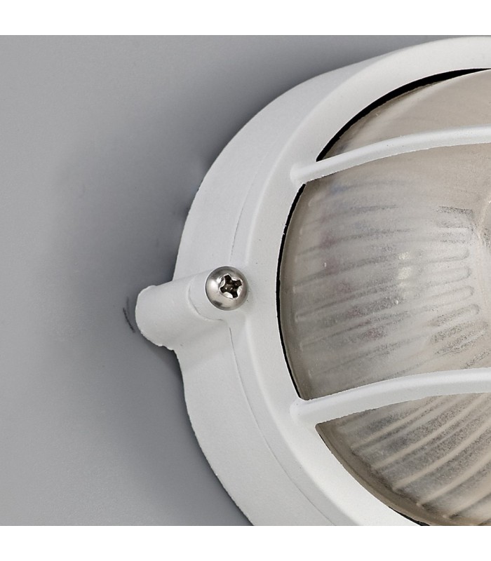 Oval Wall, Ceiling Bulkhead Lamp 1 Light E27, IP44, White, Glass - 7
