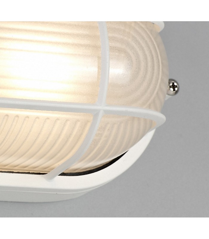Oval Wall, Ceiling Bulkhead Lamp 1 Light E27, IP44, White, Glass - 8