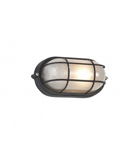 Oval Wall, Ceiling Bulkhead Lamp, 1 Light E27, IP44, Black, Glass - 1