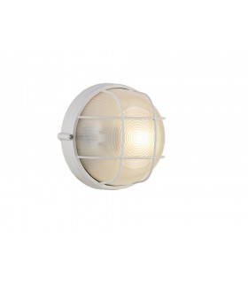 Round Wall, Ceiling Bulkhead Lamp, 1 Light E27, IP44, White, Glass - 1