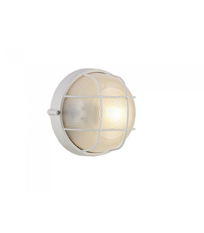 Round Wall, Ceiling Bulkhead Lamp, 1 Light E27, IP44, White, Glass - 1