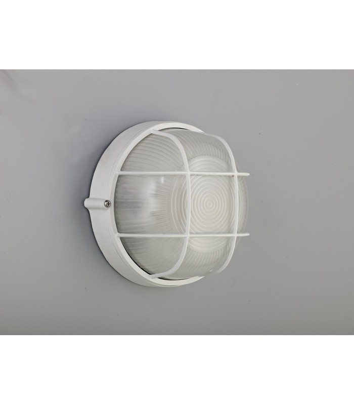 Round Wall, Ceiling Bulkhead Lamp, 1 Light E27, IP44, White, Glass - 3