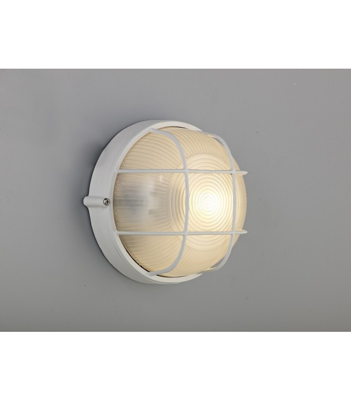 Round Wall, Ceiling Bulkhead Lamp, 1 Light E27, IP44, White, Glass - 5