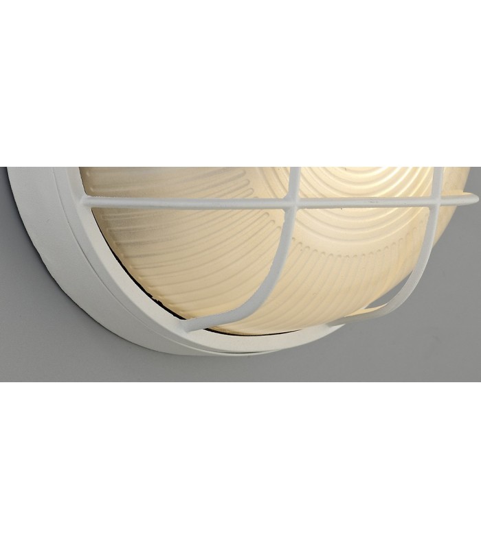 Round Wall, Ceiling Bulkhead Lamp, 1 Light E27, IP44, White, Glass - 8