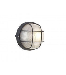Round Wall, Ceiling Bulkhead Lamp, 1 Light E27, IP44, Black, Glass - 1