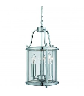 3 Light Ceiling Lantern Pendant Chrome, Glass Three, E14 - 1
