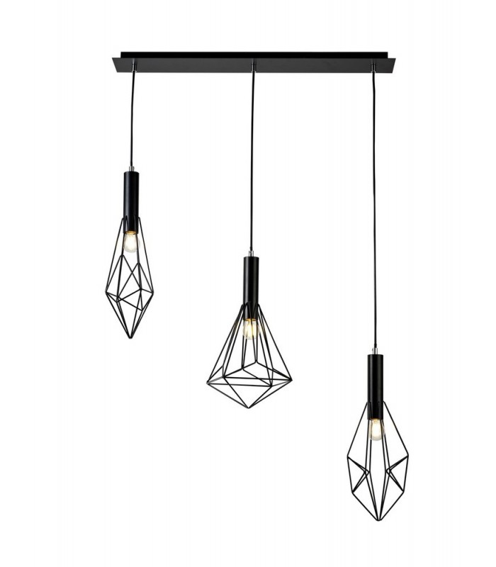 Linear Ceiling Cluster Pendant 3 Light E27 Black - 1