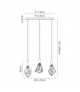 Linear Ceiling Cluster Pendant 3 Light E27 Black - 2
