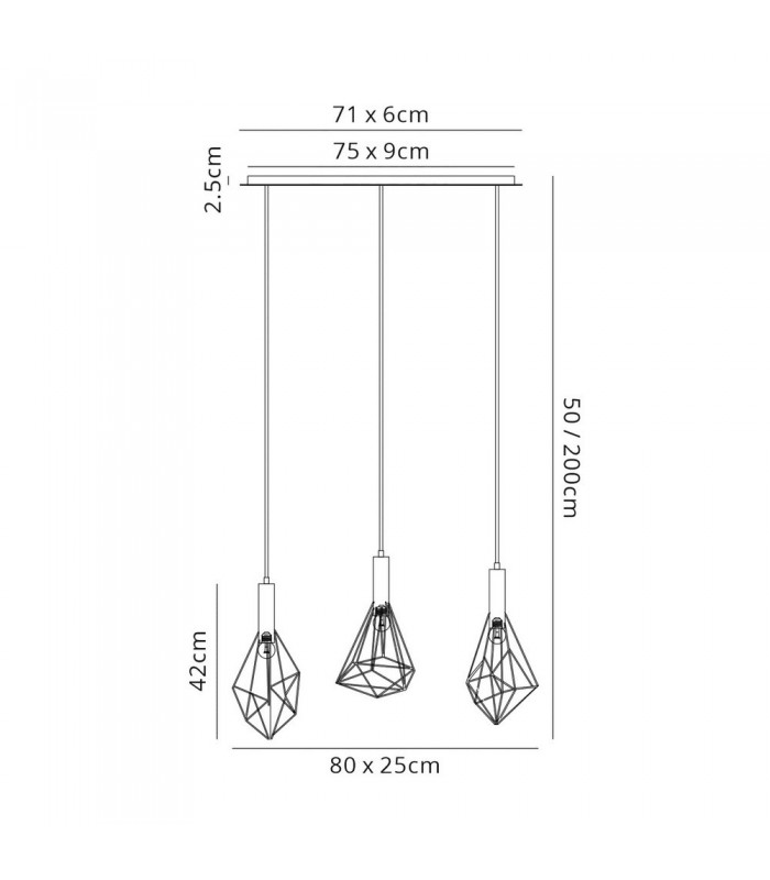 Linear Ceiling Cluster Pendant 3 Light E27 Black - 2