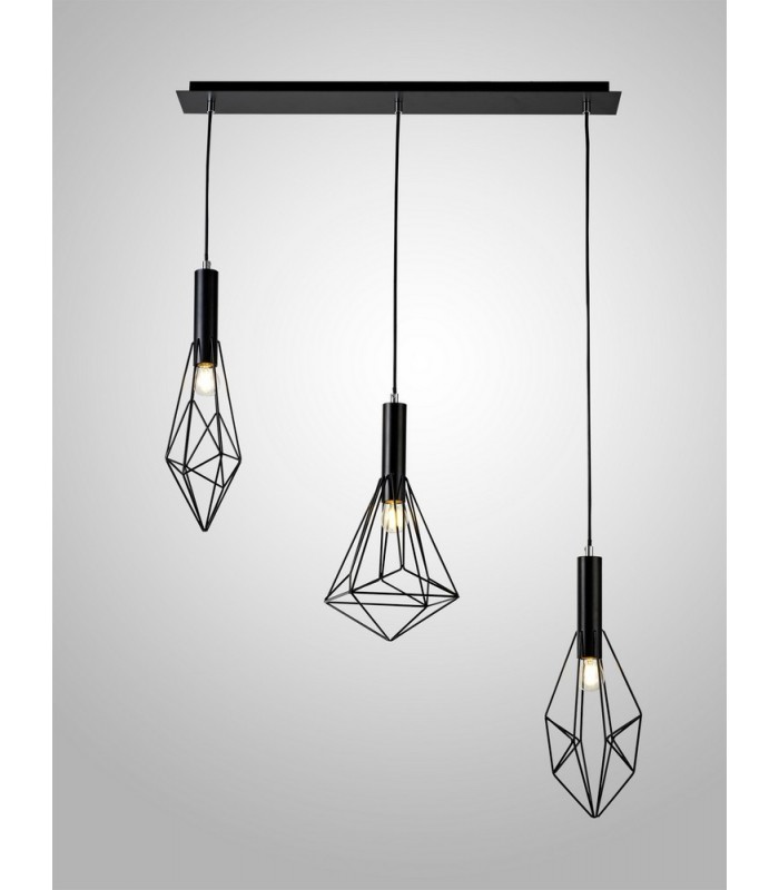 Linear Ceiling Cluster Pendant 3 Light E27 Black - 3