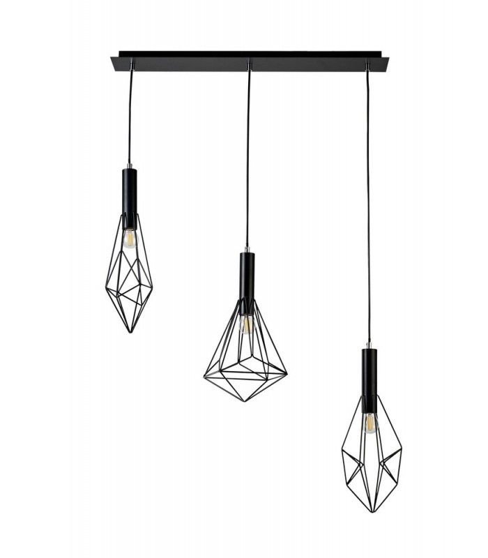 Linear Ceiling Cluster Pendant 3 Light E27 Black - 4