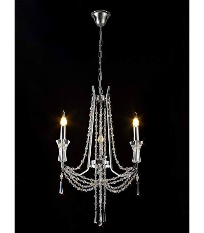 Ceiling Chandelier Pendant 3 Light E14 Polished Chrome, Crystal - 3