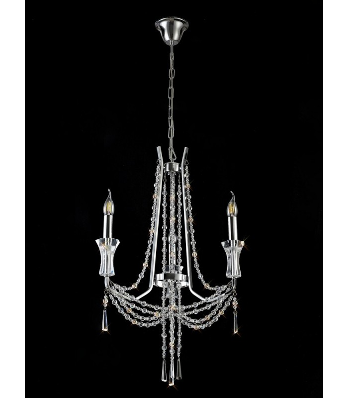 Ceiling Chandelier Pendant 3 Light E14 Polished Chrome, Crystal - 12
