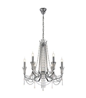 Ceiling Chandelier Pendant 6 Light E14 Polished Chrome, Crystal - 1