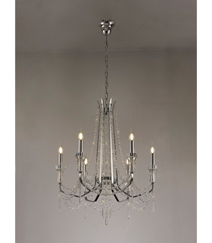 Ceiling Chandelier Pendant 6 Light E14 Polished Chrome, Crystal - 3